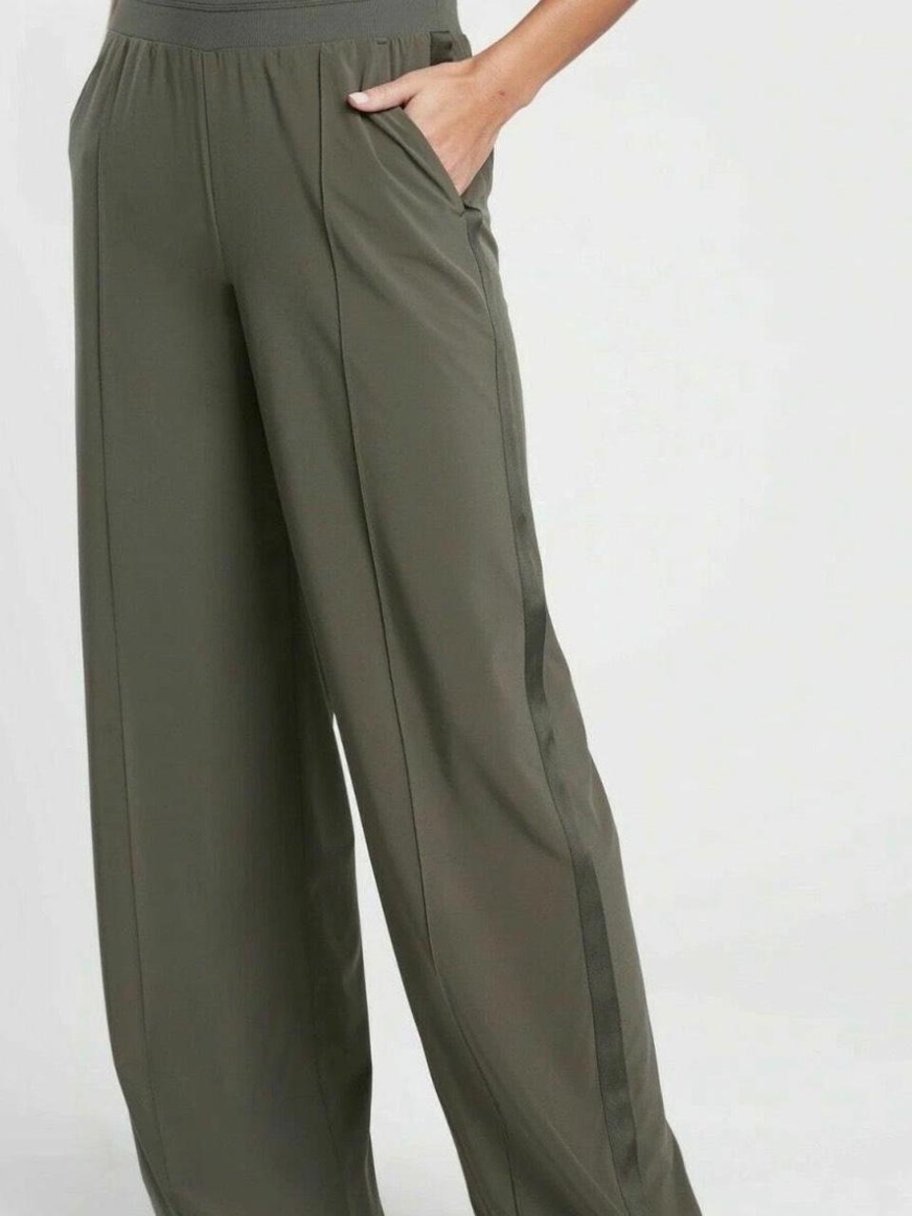 Athleta Nolita Olive Wide-Leg Women's Pants with Side Stripe